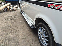 Боковые пороги Allmond Grey (2 шт, алюм) Длинная база для Volkswagen T5 Transporter 2003-2010 гг