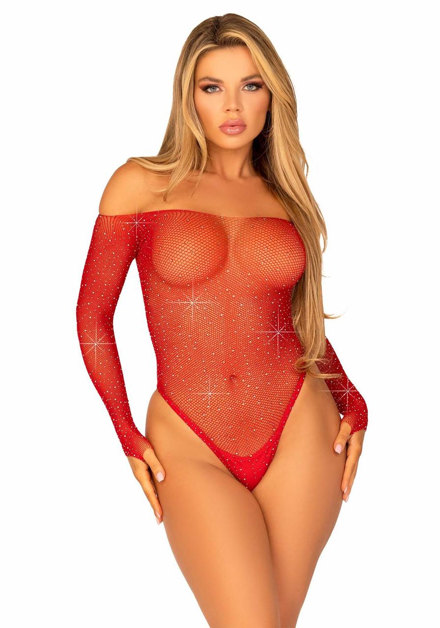 Боди Leg Avenue Crystalized fishnet bodysuit Red One Size, фото 1