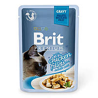 Влажный корм для кошек Brit Premium Cat Chicken Fillets Gravy pouch 85 г (филе курицы в соусе) p