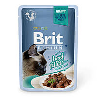 Влажный корм для кошек Brit Premium Cat Beef Fillets Gravy pouch 85 г (филе говядины в соусе) p