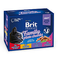 Влажный корм для кошек Brit Premium Cat Family Plate pouches 1200 г (ассорти из 4 вкусов Семейная тарелка) p