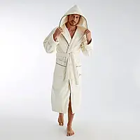 Белый Мужской Халат с капюшоном Велюровый Nusa 1320, Кремовый, 2XL