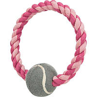 Игрушка для собак Trixie Кольцо плетёное с теннисным мячом d=18 см, d=6 см (текстиль, цвета в ассортименте) p