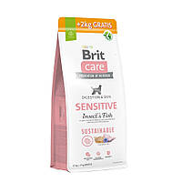 Корм Brit Care Dog Sustainable Sensitive для собак с чувствительным пищеварением, с рыбой и насекомыми, 12+2