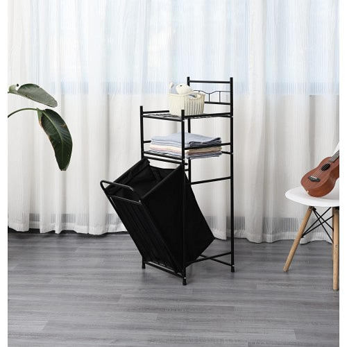 Стеллаж с двумя полками и откидной корзиной для белья Bonro B28 черный ...