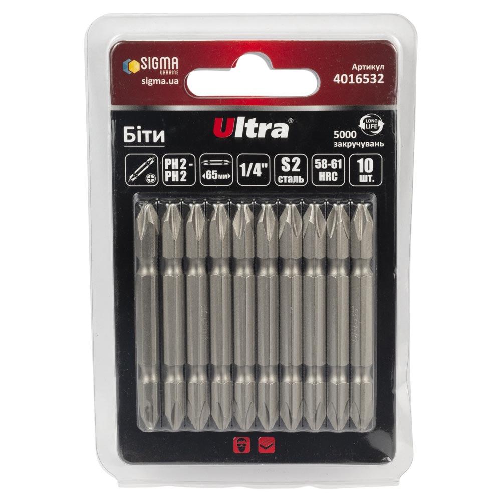 Біти PH2-PH2×65мм 1⁄4" 10 шт S2 (блістер) ULTRA (4016532), фото 1