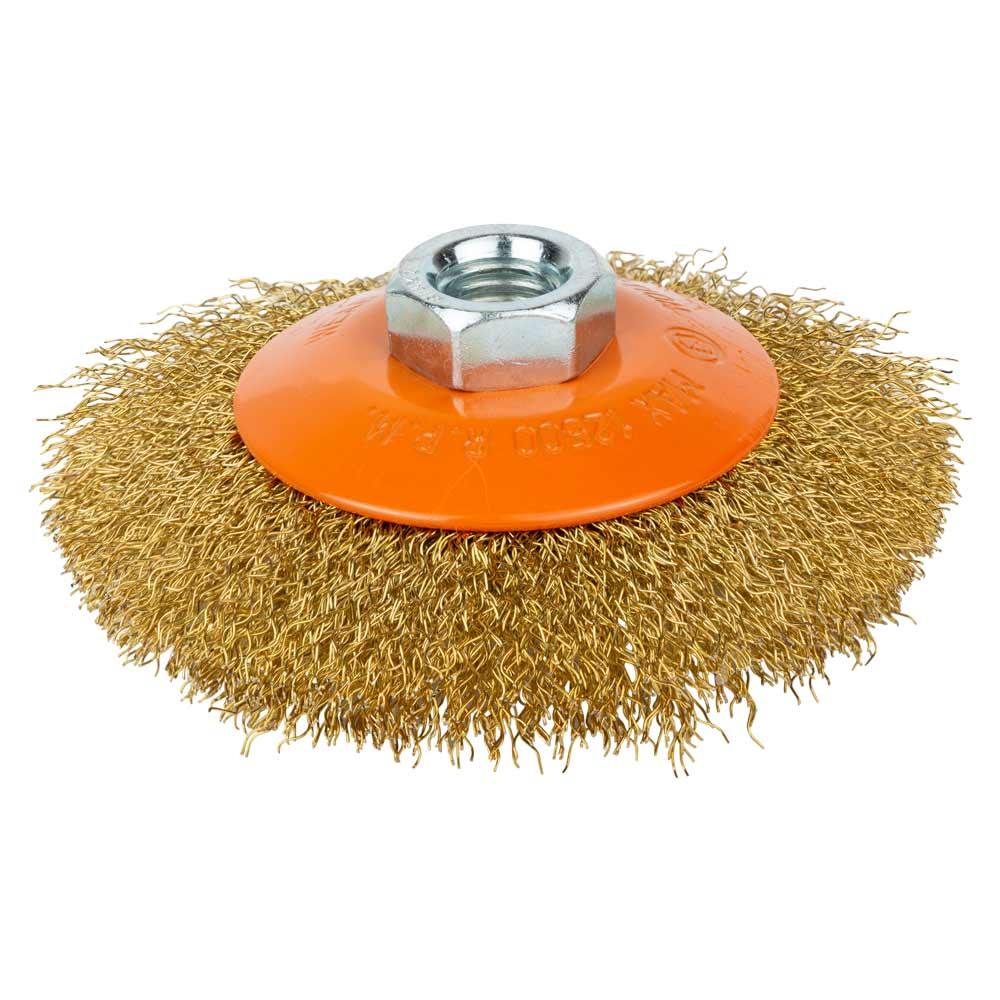 Щітка дротяна конусоподібна Ø100 мм М14 × 2 мм (латунована) GRAD (9035105), фото 1