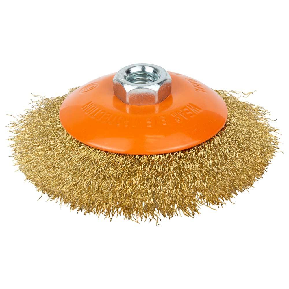 Щітка дротяна конусоподібна Ø115 мм М14×2 мм (латунована) GRAD (9035115), фото 1