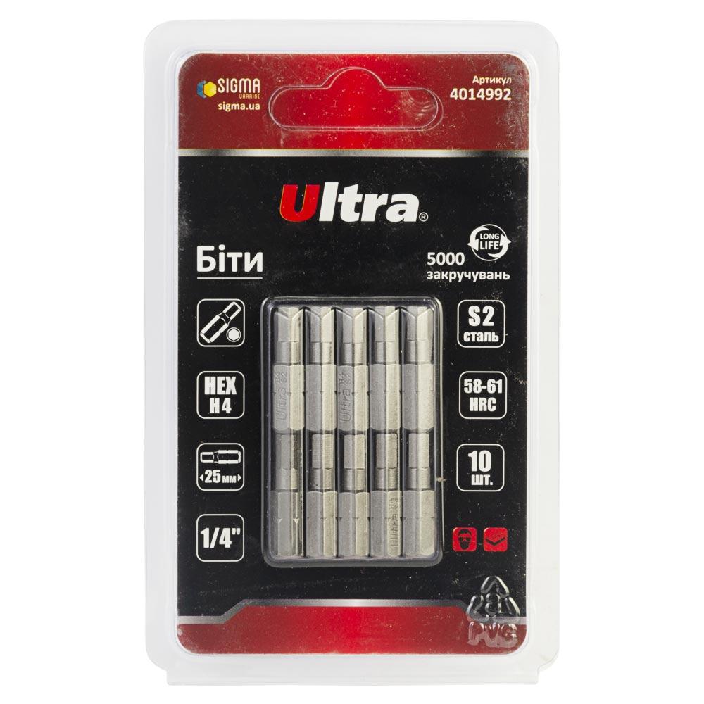 Біти HEX 4×25мм 1⁄4" 10 шт S2 (блістер) ULTRA (4014992), фото 1