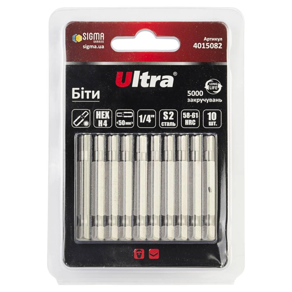 Біти HEX 4×50 мм 1⁄4" 10 шт S2 (блістер) ULTRA (4015082), фото 1