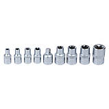 Набір насадок Torx (4 шт 1/4" 4 шт 3/8") з перехідником на планці 9 шт. CrV SIGMA (6086541), фото 3