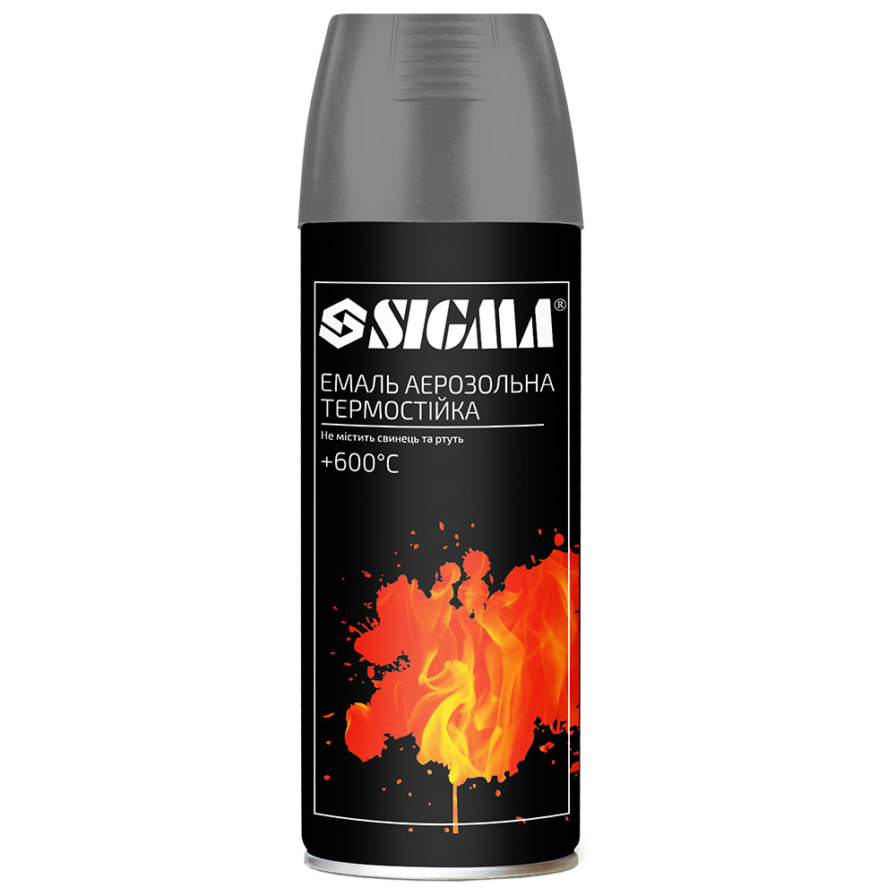 Емаль аерозольна акрилова термостійка +600 °C 400 мл RAL 9065 срібний мат SIGMA (2736061), фото 1