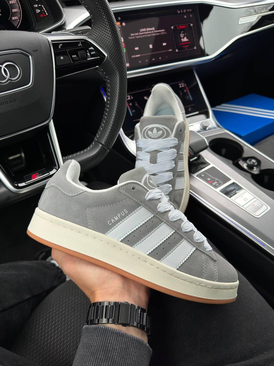 Кросівки Adidas Originals Campus Grey White Gum (Сірі) Кеди Адідас Кампус натуральний замш демісезон Унісекс