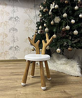 Детский стульчик Олень "Свен" из натурального дерева ясень Белые носочки и сиденья