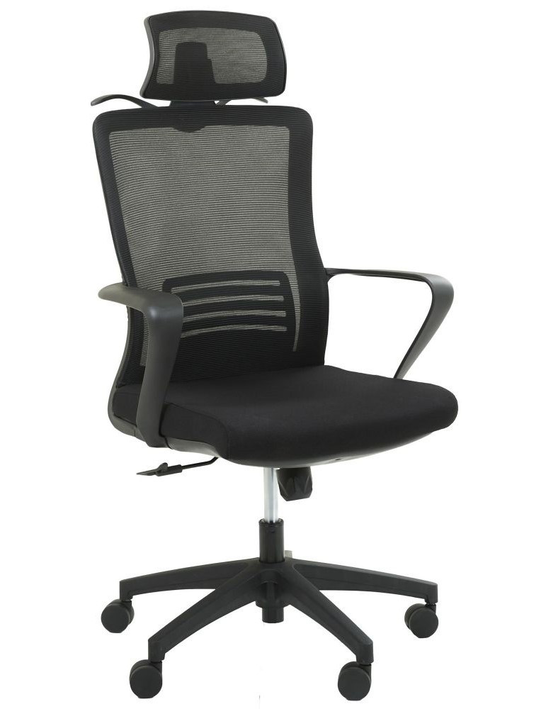 Крісло з підголівником із сітчастою спинкою для комп'ютера Titan HR Black/Black для працівників офісу AMF