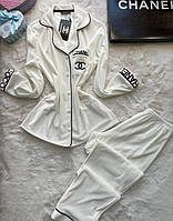 Женская пижама бархатная белая брендовая стильная модная турецкая Шанель