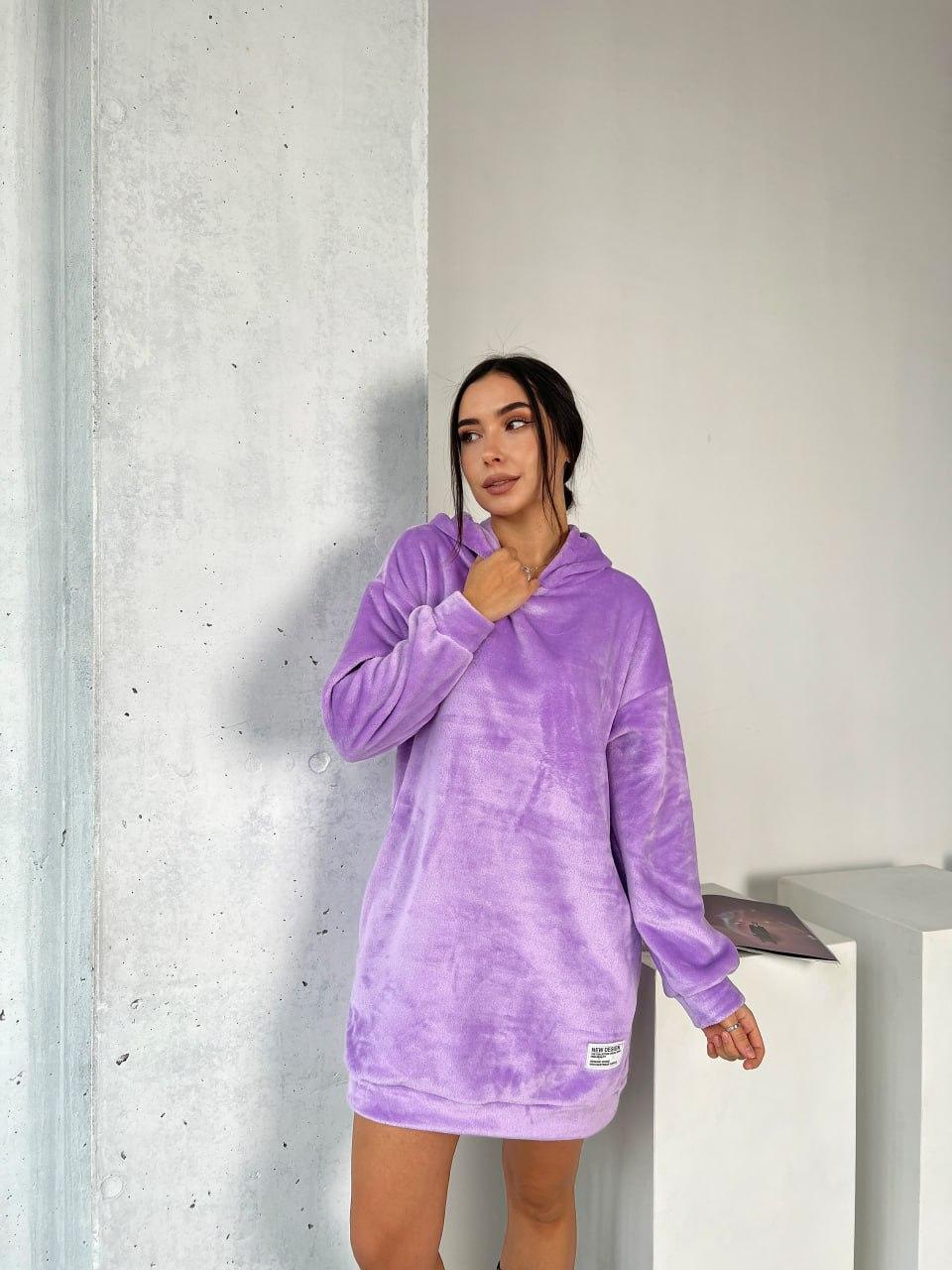 Тепла жіноча сукня-туніка оверсайз з капюшоном махра Smmod8884