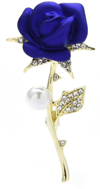 Брошка троянда, Rose with pearls dark blue, 2.5х5 см. Брошка у формі темно-синьої троянди з перлиною
