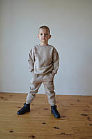 Костюм спортивный Cool NY бежевый на мальчика трехнитка на флисе 2-6 лет, 92-116 см.