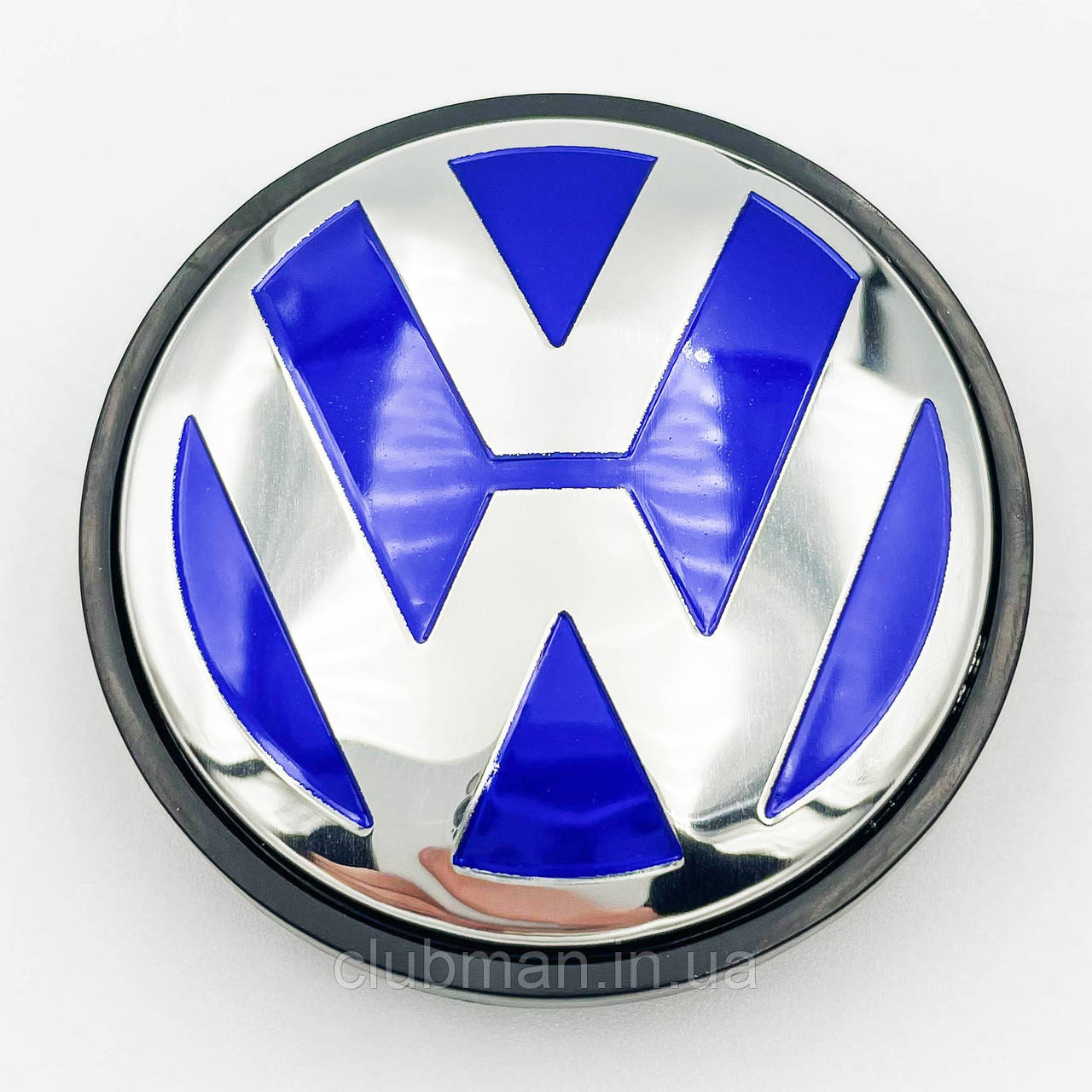 Ковпачки (заглушки) на литі диски VW (Фольксваген) 56 мм Хром лого Синій фон Чорна база (1J0601171)