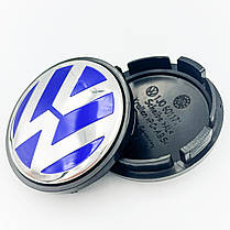 Ковпачки (заглушки) на литі диски VW (Фольксваген) 56 мм Хром лого Синій фон Чорна база (1J0601171), фото 3