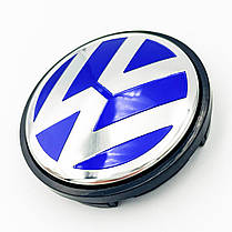 Ковпачки (заглушки) на литі диски VW (Фольксваген) 56 мм Хром лого Синій фон Чорна база (1J0601171), фото 4
