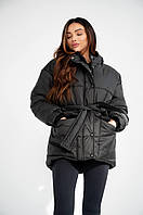 Актуальная женская зимняя куртка пуффер с капюшоном и поясом Gsa2633