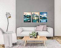 Комплект Гірський  пейзаж 3 картини триптих фарба з металевим ефектом у наборі (тrb-0713 rb-0771 rb-0772)