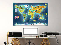 Детская карта мира на холсте дизайнерская, декор на стену для детской комнаты 140, 90, 1