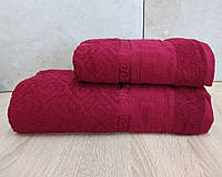 Набор турецких махровых полотенец 50х90+70х140 Gulcan Jacquard Cotton Lux Yeni Grek Red