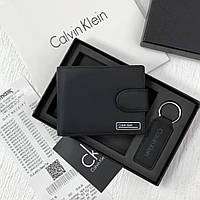 Мужской кожаный кошелек Calvin Klein + Брелок, брендовый подарок для мужчины, портмоне + ключница