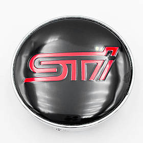 Ковпачки (заглушки) на литі диски STI SUBARU (Субару) 60 мм Червоний лого чорні+ хром основа