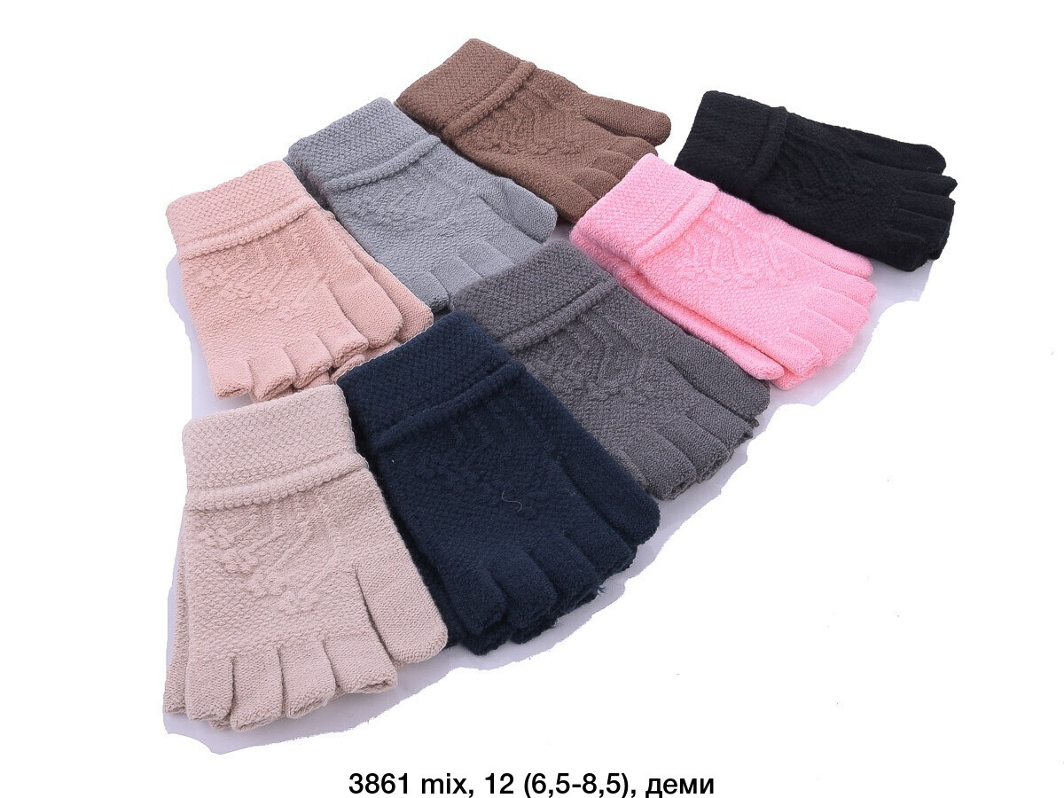 Жіночі в'язані одинарнi рукавички 3861 різні забарвлення.