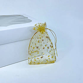 Подарункові мішечки з органзи, 9*12 см, прозорі (5 шт.), зірочки на золоті