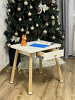Столик для детей "Монтессори" из натурального дерева с ящиком Белый Ясен