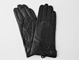 Жіночі шкіряні рукавички підкладка плюш чорні