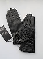 Жіночі шкіряні рукавички підкладка махра black