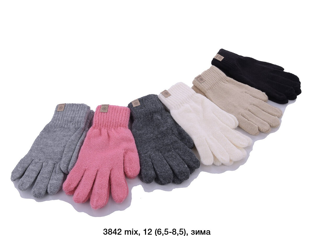 Жіночі в'язані одинарнi рукавички 3842 різні забарвлення.