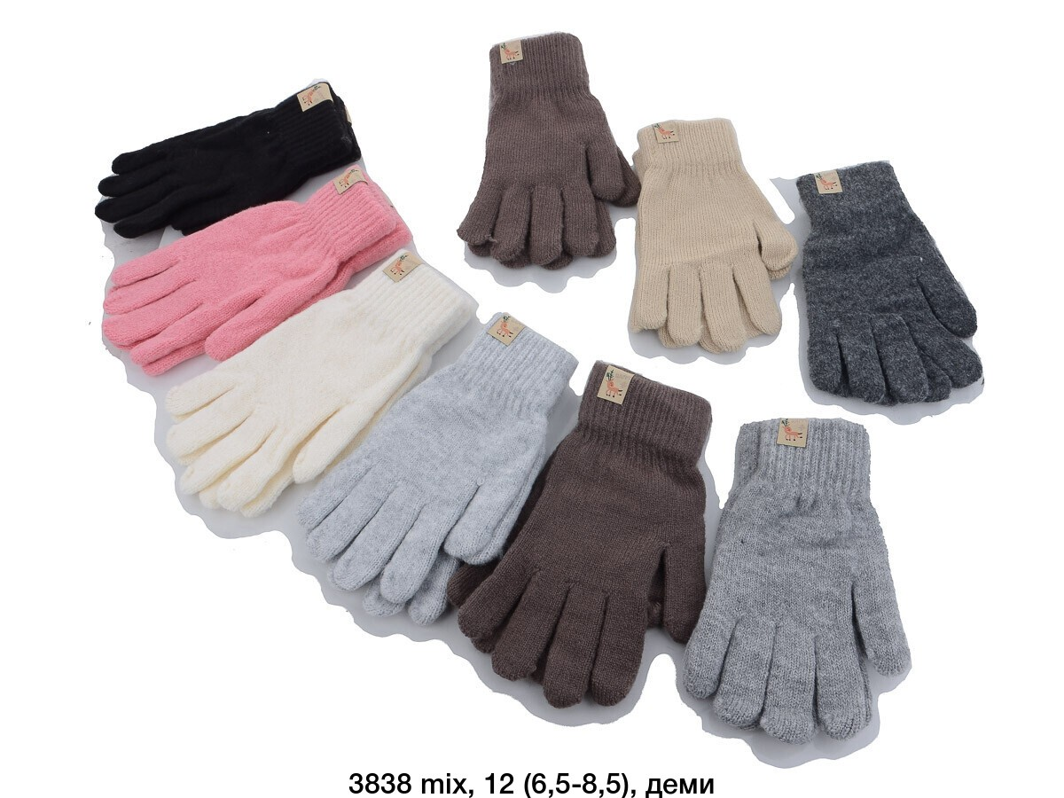 Жіночі в'язані одинарнi рукавички 3832 різні забарвлення.