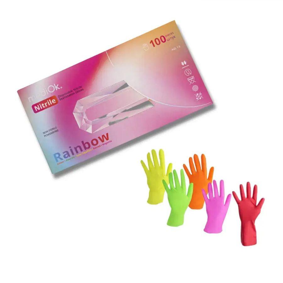 Рукавички нітрилові неопудрені mediOk RAINBOW, Різнокольорові (100 шт./уп.), розмір L, фото 1