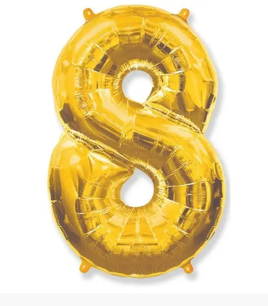 Фольгова кулька цифра "8" золота металік  26"(65см) 1шт