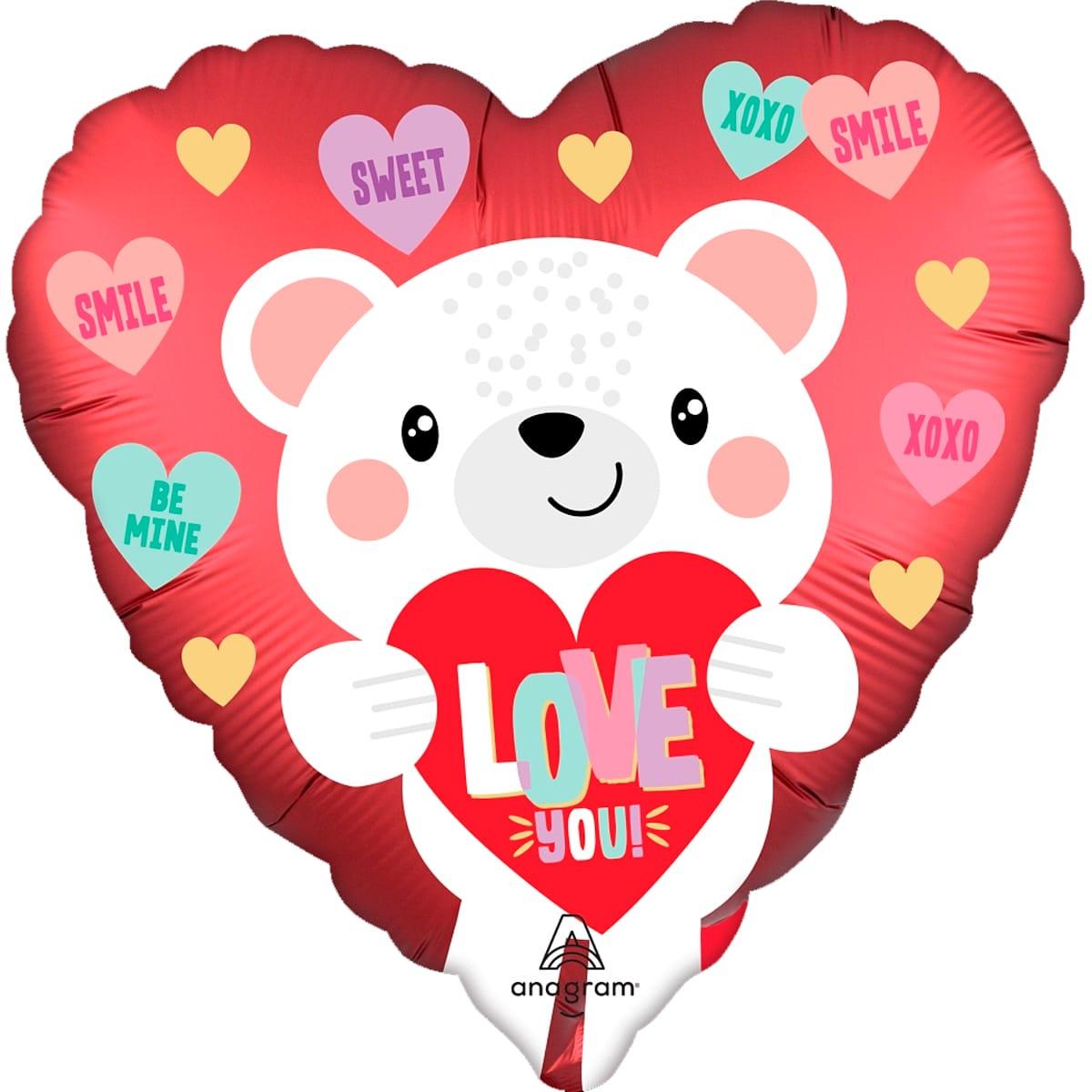 Фольгована кулька серце "Ведмедик Love you" червона Anagram 18" (45см) 1шт.