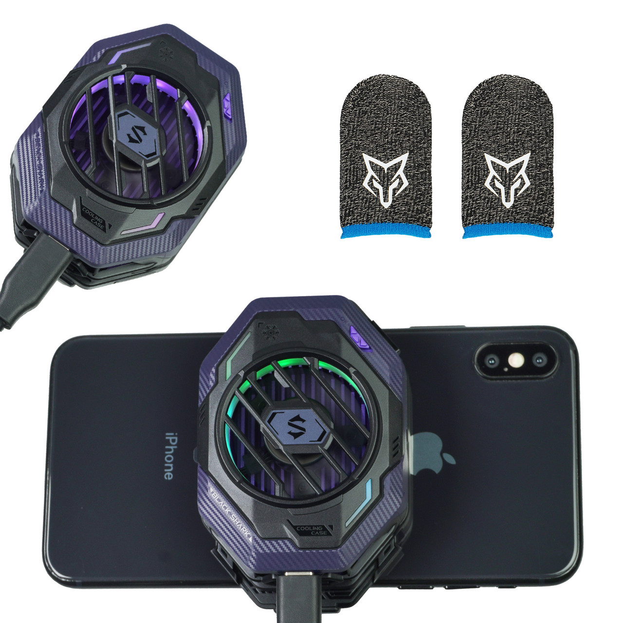 Комплект: кулер охолодження телефону з Пельтьє Black Shark Funcooler 3 Pro + 2 напальчники Sarafox v2, фото 1