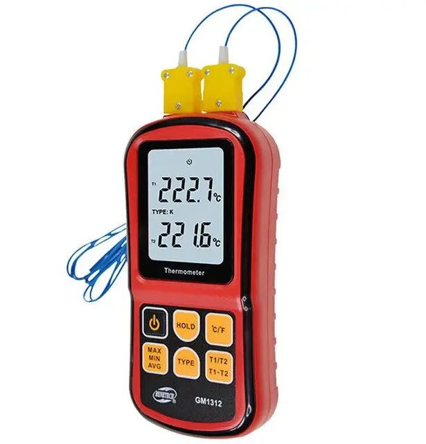 Цифровий двоканальний термометр Benetech GM1312 (-50...+300 oC) підтримує термопари K, J, E, N, R, T типів