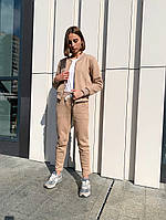 Женский спортивный костюм с начесом бежевый, Женский зимний костюм бежевого цвета бомбер и штаны