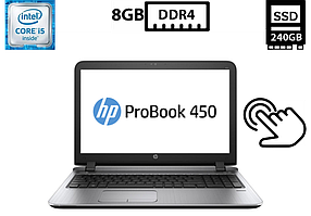 Ноутбук HP ProBook 450 G3/15.6”TN Touch(1366x768)/Intel Core i5-6200U 2.30GHz/8GB DDR4/SSD 240GB/Intel HD Graphics 520/Camera