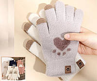 Зимні жіночі рукавички сенсорні, з начесом, плюшеві. Колір пильно бежевий.