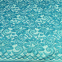 Ткань Стрейч Гипюр Китай Бирюза Голубая с Фристоном
