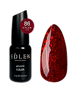 Гель лак для ногтей Edlen Color №086 однослойный с блестками красный, 9 мл