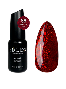 Гель-лак для нігтів Edlen Color №086 темно-червоний з блискітками, 9 мл